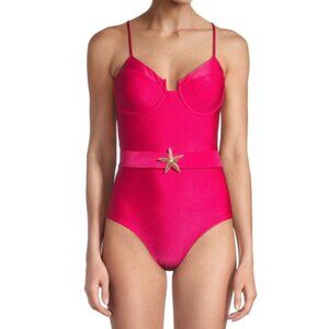 PatBO 'Starfish' Belted One-Piece Swimsuit, Cerise Pink